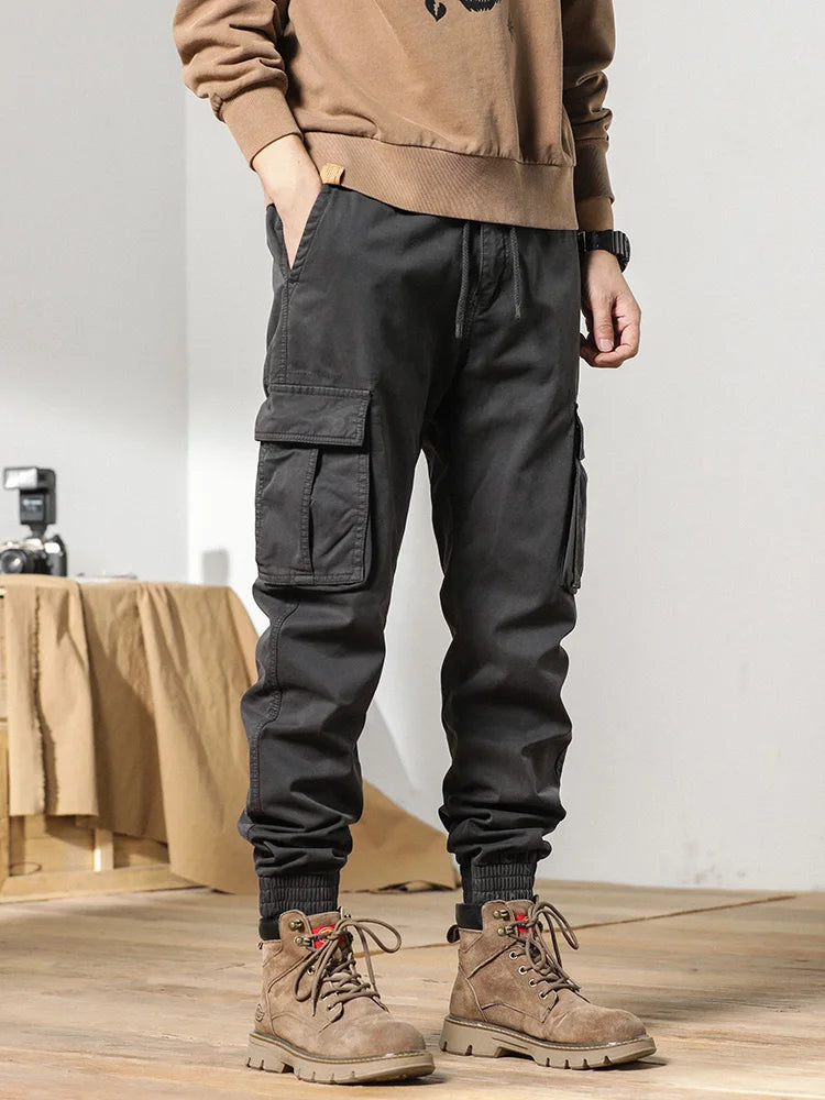 2024 New Winter Cargo Pants Men Multi-Pockets Drawstring Fleece Liner Thick Warm Overalls Joggers Casual Cotton Thermal Trousers