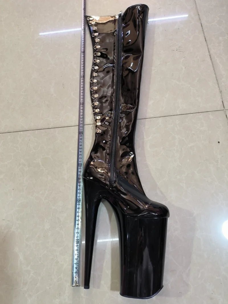 CACA 26cm Extreme High Heels Women Thigh High Boots,Fetish Platform Booties,Buckles Botas,Men Cosplay Shoes,Black,Red,Dropship