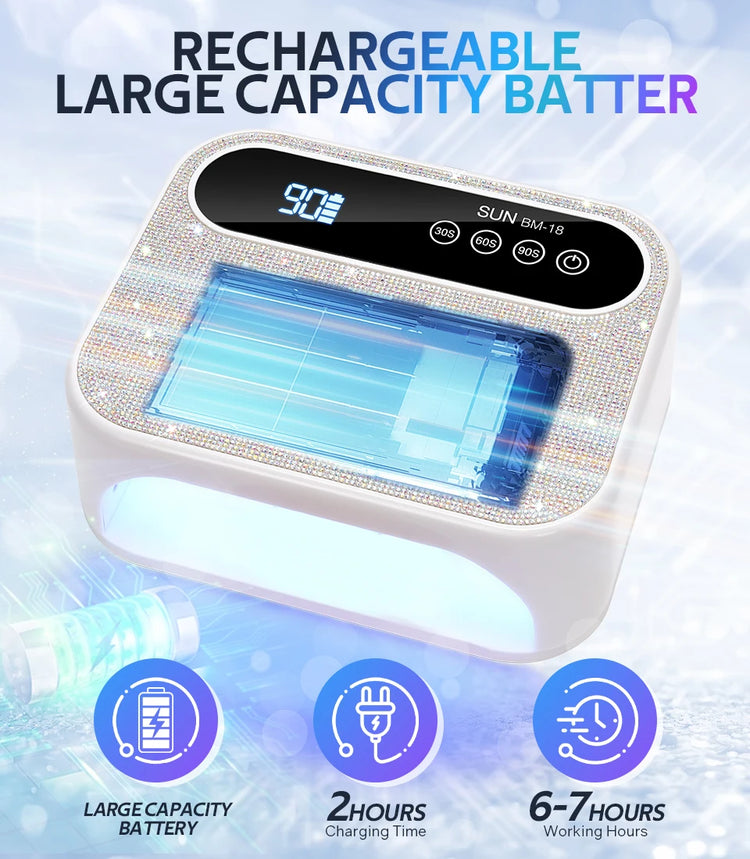 168W Rechargeable UV LED Nail Lamp Professional Dryer Cordless Gel Polish Drying Lamp For Manicure