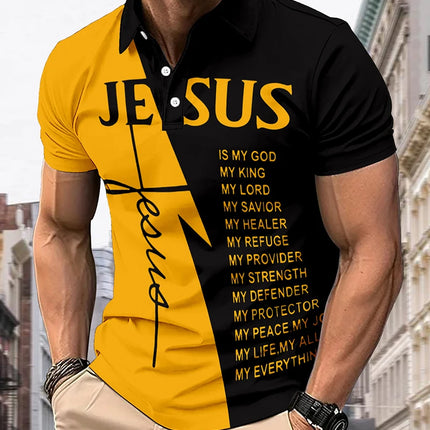Men's Casual Summer Polo Shirt with Lapel and Chest Buttons, Fashionable Digital Print Polo, can be used as a gift for machine-washed sports tops
