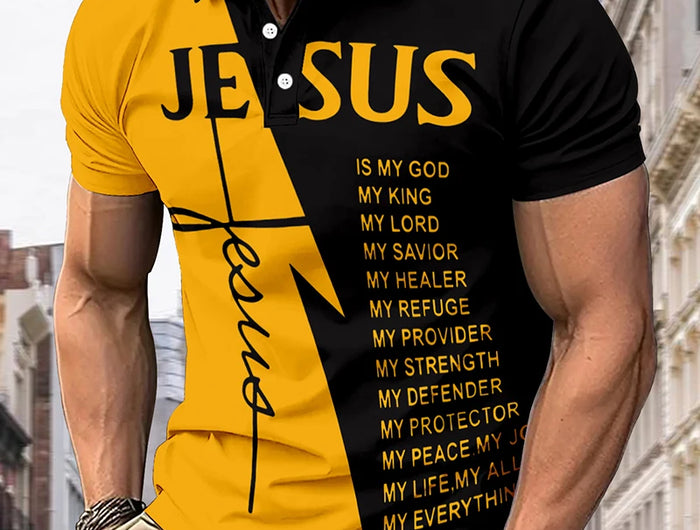 Men's Casual Summer Polo Shirt with Lapel and Chest Buttons, Fashionable Digital Print Polo, can be used as a gift for machine-washed sports tops