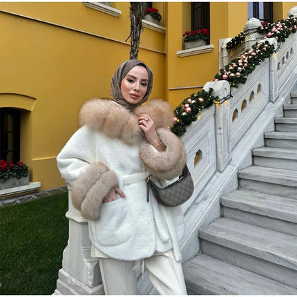 Cotton Lined Furry Fur Collar Belts Jacket Women Fashion Long Sleeve Thicken Warm Female Coat 2025 Winter Street Casual Outwear
