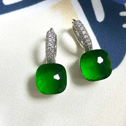 Classic Candy Color Earrings Inlay Transparent Zircon 27Colors Crystal Earrings Platinum Plated Fashion Jewelry For Women PlatiNum