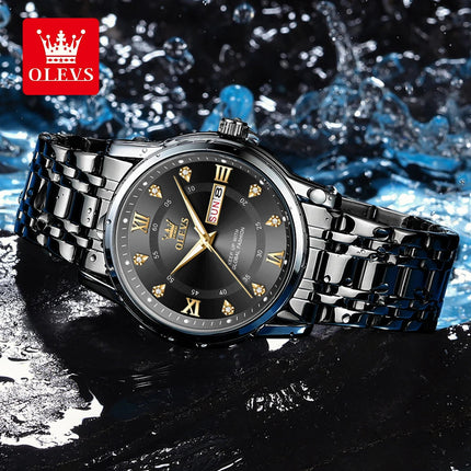 OLEVS 5513 Orologio da uomo Orologio luminoso impermeabile al quarzo originale di marca di moda per uomo Scatola per orologio con doppio calendario in acciaio inossidabile platinumshop