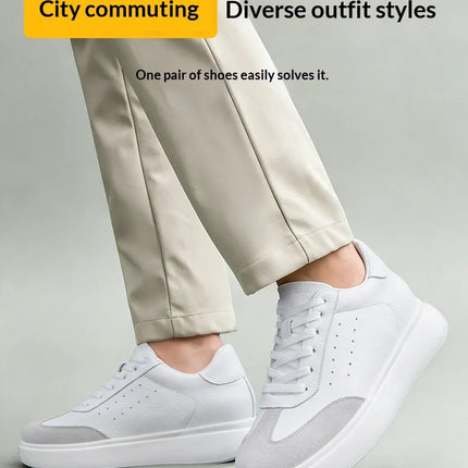 7CM Invisible Height Elevator Shoes for Men Breathable Comfort Leather Casual Sneakers Thick Platform Sole Lace Up Lift Sports