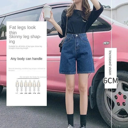 Ladies High Waist Wide Leg Denim Shorts Retro Blue A-Line Slim Fit Spring Summer Womens Casual Clothing 2026 PlatiNum