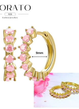 Lussuosa geometria 925 orecchio in argento sterling Ago rosa serie zircone orecchini a cerchio pendenti dolce moda regali di gioielli da sposa platinumshop