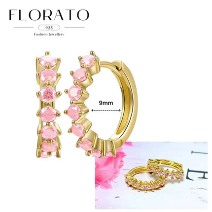 Lussuosa geometria 925 orecchio in argento sterling Ago rosa serie zircone orecchini a cerchio pendenti dolce moda regali di gioielli da sposa platinumshop