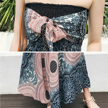 Boho Gonne Donna Rayon Beach Abito lungo Estate Bohemian Jupe Longue Femme Elastico in vita Stampa Fasciatura floreale Halter Hippie platinumshop