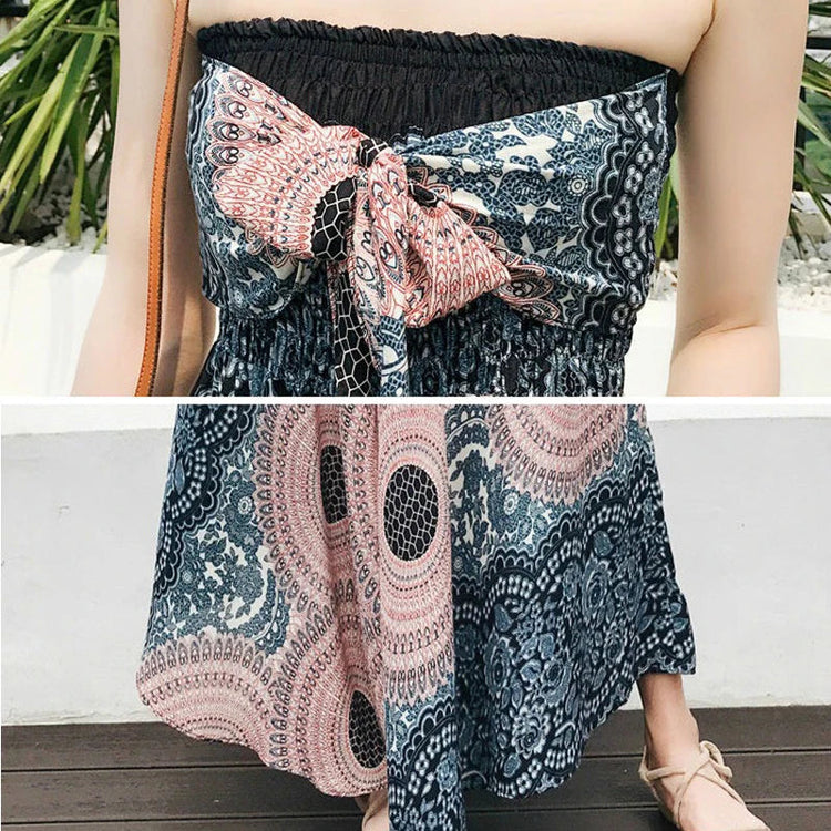 Boho Gonne Donna Rayon Beach Abito lungo Estate Bohemian Jupe Longue Femme Elastico in vita Stampa Fasciatura floreale Halter Hippie platinumshop