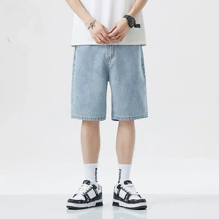 2025 Pantaloncini classici estivi Jeans da uomo Pantaloni in denim Dritto elasticizzato Casual Fresco Sottile Lunghezza al ginocchio Pantaloni giornalieri di marca di moda blu
