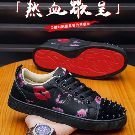 Fashion Trend Couples Casual Sneakers Red Sole Rivet Board Shoes for Men High Quality Man's Leather Sneakers for Men Women Shoes