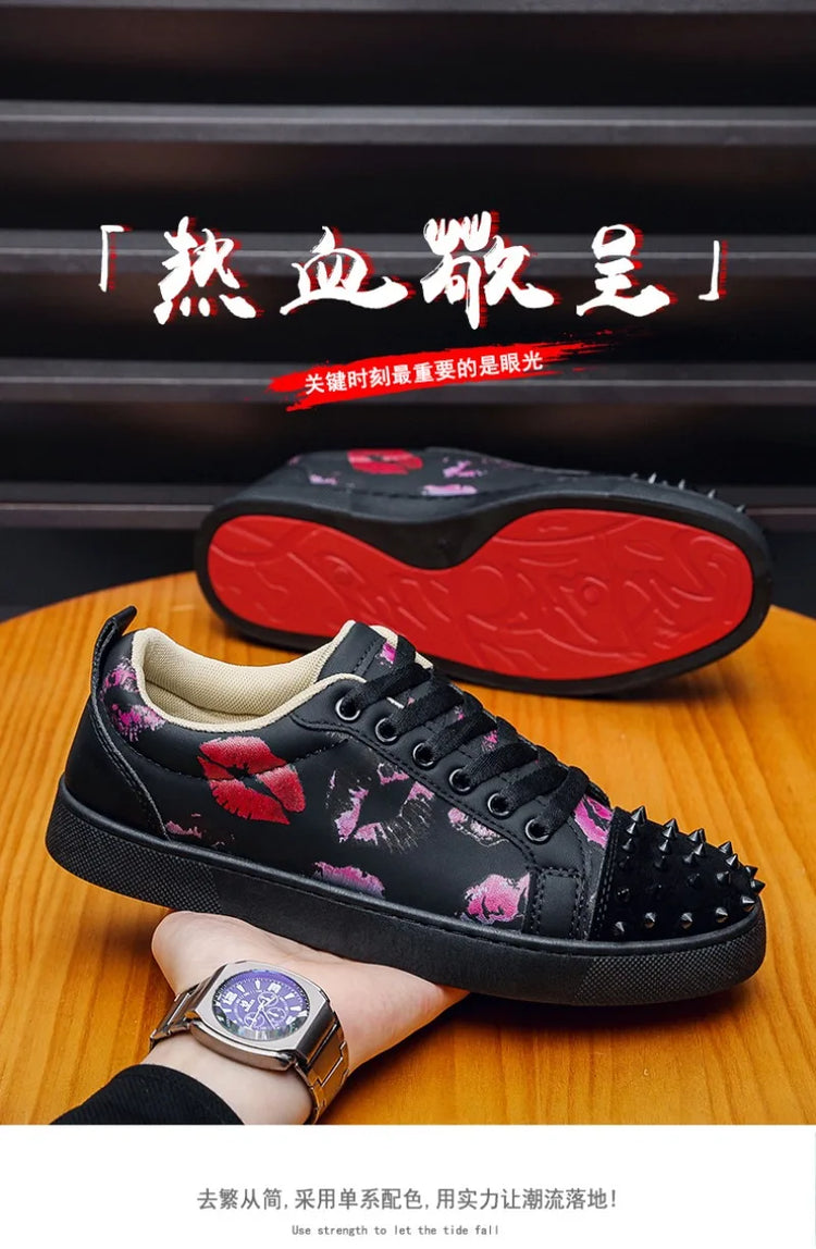 Fashion Trend Couples Casual Sneakers Red Sole Rivet Board Shoes for Men High Quality Man's Leather Sneakers for Men Women Shoes