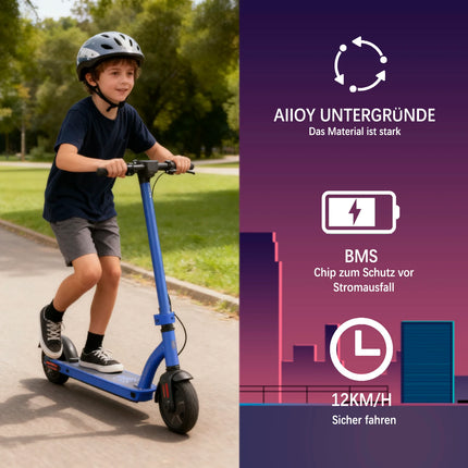 Monopattino elettrico AATOTMGO per bambini dai 6 ai 12 anni. Velocità massima: 16 km/h. Raggio d'azione: da 10 a 15 km. Pieghevole. Potenza: 125 W. 3 velocità, luci a LED, carico massimo: 70 kg.