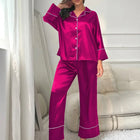 Pigiama da donna Completo da notte Completo da pigiama Pj Set Top a maniche lunghe in raso con pantaloni Pigiama da 2 pezzi Pigiama da donna