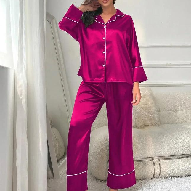 Pigiama da donna Completo da notte Completo da pigiama Pj Set Top a maniche lunghe in raso con pantaloni Pigiama da 2 pezzi Pigiama da donna