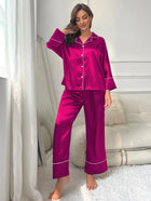 Pigiama da donna Completo da notte Completo da pigiama Pj Set Top a maniche lunghe in raso con pantaloni Pigiama da 2 pezzi Pigiama da donna