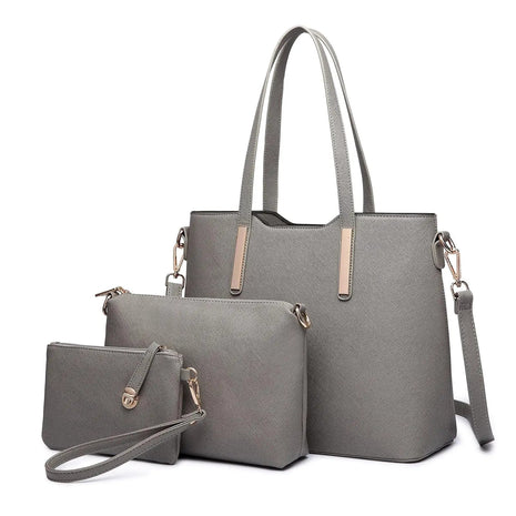 Miss Lulu WOMEN'S Shoulder bag Set 3 Piece Large Handle bag Carry bag Tote Bag Women handbag Comfortable PlatiNum