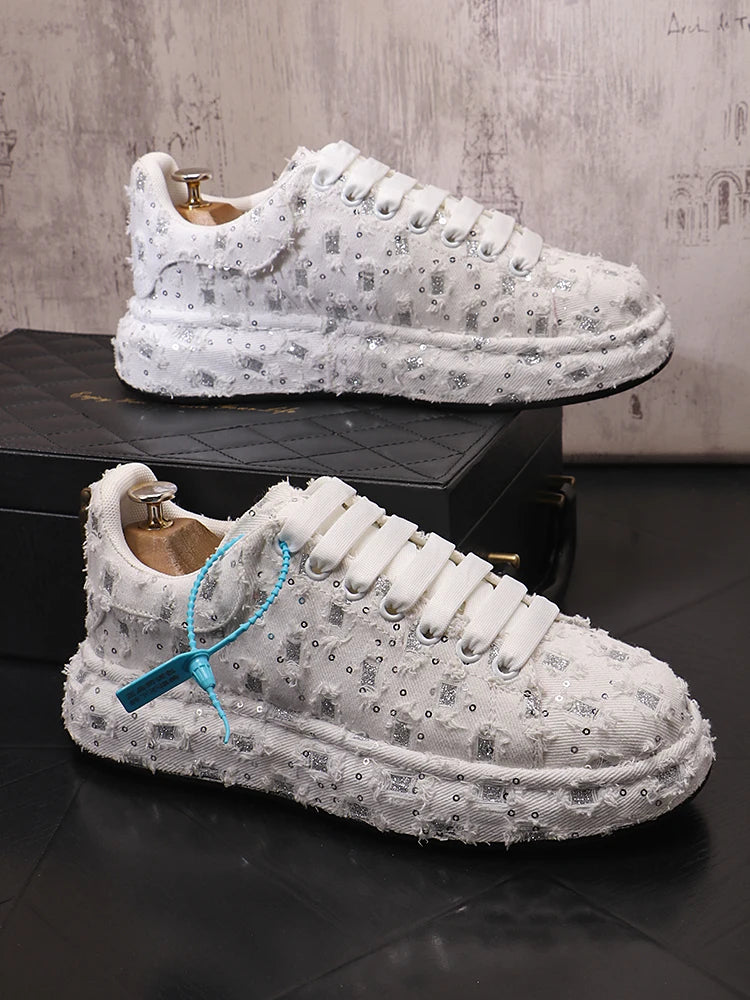 New Fashion Men Embroidery Canvas glitter Loafers Mens Casual Oxford Shoes Wedding Groom Driving Homecoming Business Footwear