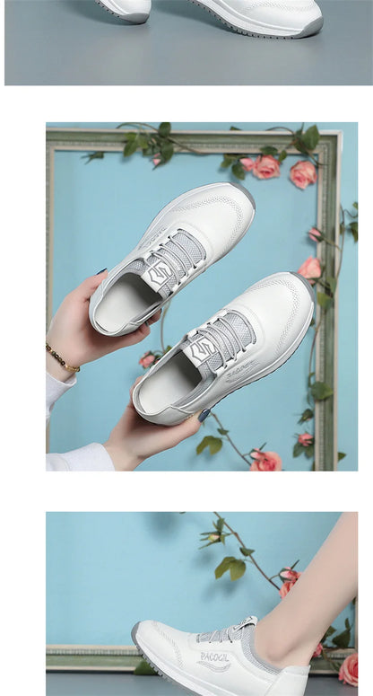 New Spring Fashion Versatile Non Slip Women's Comfort Breathable Sneakers Mother Soft Leather Soft Sole Causal Shoes