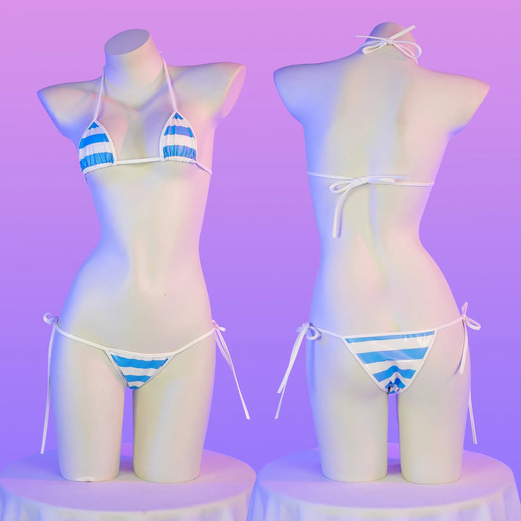Set bikini in pelle con stampa a strisce classiche Nuovo costume da bagno sexy con fasciatura Costumi da bagno donna Costumi da bagno estivi Costume da bagno taglio alto platinumshop