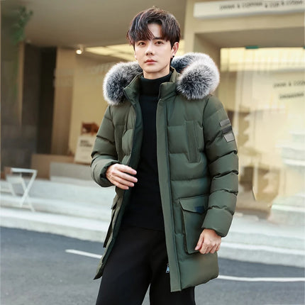 Windproof Breathable Thick Padded Down Winter Thick Windproof Warm with Hat Long Cotton Goose Down Men's Woman Outdoor