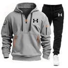 Men new autumn and winter multi-pocket zipper long-sleeved hoodie + sports and leisure pants two-piece fitness jogging suit PlatiNum