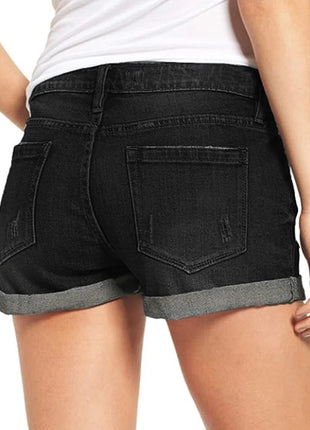 High-End Elastic Ripped Denim Shorts for Women Comfortable Fit Fashionable Tear Design PlatiNum