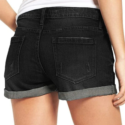 High-End Elastic Ripped Denim Shorts for Women Comfortable Fit Fashionable Tear Design PlatiNum