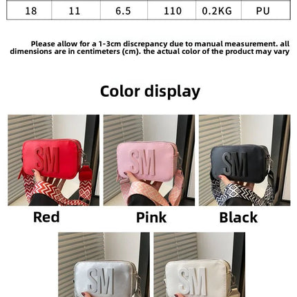 Chic SM Letter Camera Bags, Stylish Women’s Crossbody Small Square Purses with Wide Patterned Straps, Perfect for Daily Casual PlatiNum