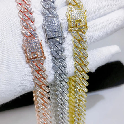 Fashion Men Cuban Link Iced Out Necklace 14MM width Rhinestones Chain Rapper CZ Cuban Chain Necklace Hip Hop Birthday Jewelry PlatiNum