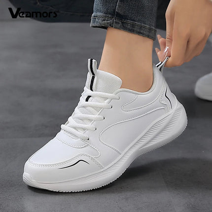 PU Leather Women's Running Shoes Lightweight Casual Sports Shoes Waterproof Outdoor Training Sneakers for Jogging Tennis PlatiNum
