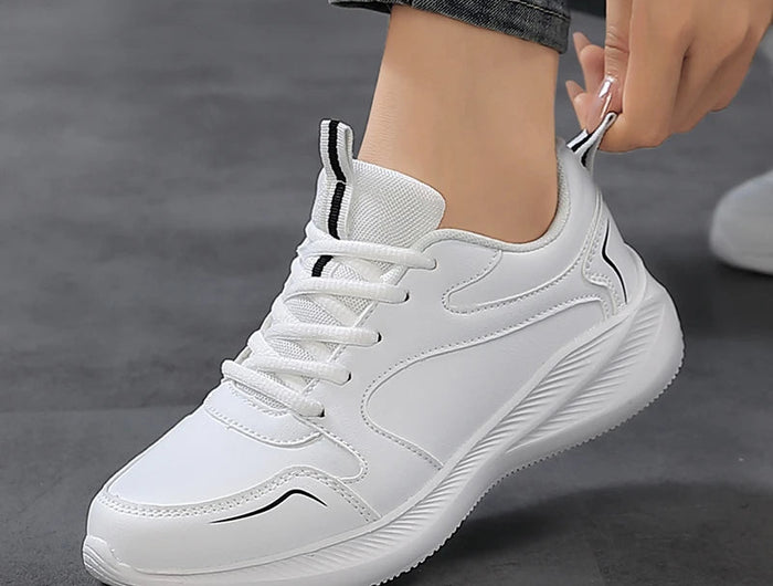 PU Leather Women's Running Shoes Lightweight Casual Sports Shoes Waterproof Outdoor Training Sneakers for Jogging Tennis PlatiNum