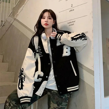 Y2k Lamb Wool Bomber Jacket Female Oversized Streetwear 2025 New Women Harajuku Fashion College Uniform Varsity Baseball Jackets