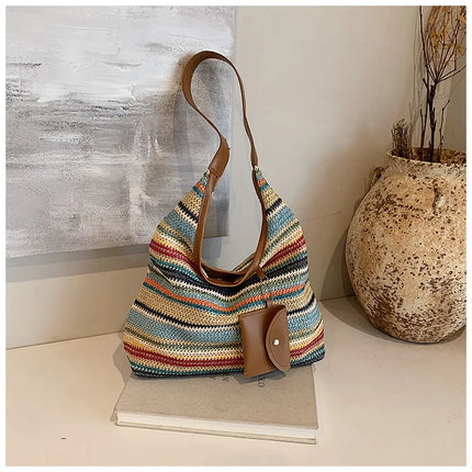 Hand-Woven Large Capacity Tote Bag for Women, Fashionable Commuter Bag, INS Style, Beach Bag for Daily Travel