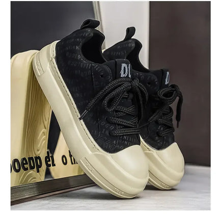 Toe Thick Sole Platform Men Sneakers Lace Up Patchwork Fashion New Trend Casual Trainer Shoes Thick Bottomed All Season