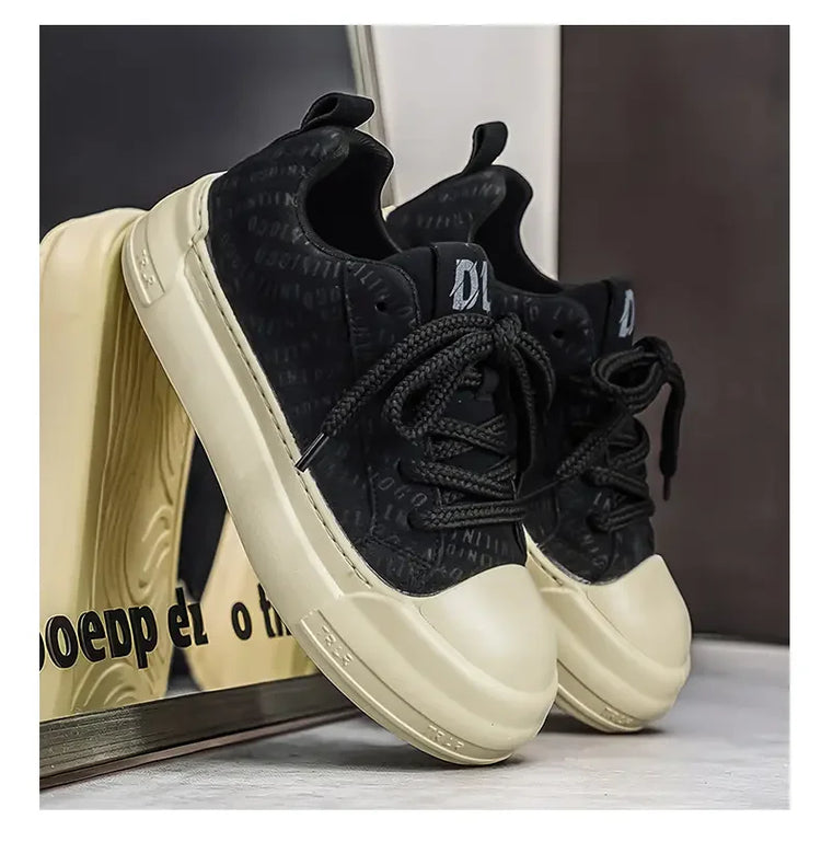 Toe Thick Sole Platform Men Sneakers Lace Up Patchwork Fashion New Trend Casual Trainer Shoes Thick Bottomed All Season