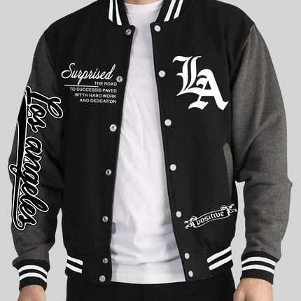 Los Angeles Art Letter Prints 2 Colors Tops Men Autumn Winter Casual Jackets Fashion Soft Baseball Jersey Loose Sports Clothes