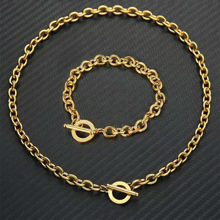 Set di gioielli con ginocchiera in acciaio inossidabile di nuovo stile per uomo e donna, set di bracciali e collane con catena a maglie platinumshop