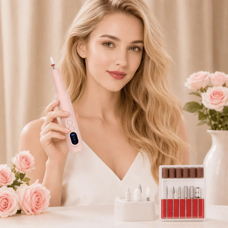 Rechargeable Electric Nail Drill Machine, Professional Nail File Kit with 11pcs Nail Drill Bits, Sanding Bands, 3 Speed Settings for Manicure & Pedicure, Pink