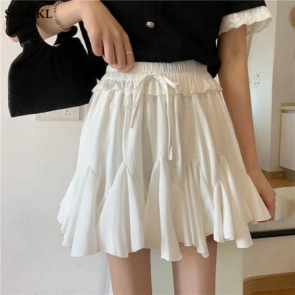 Abito da ballo estivo Minigonne bianche Donna 2024 Casual Vita alta Ruffles Faldas Fiocco coreano Harajuku Y2k Micro Gonna da tennis Nero