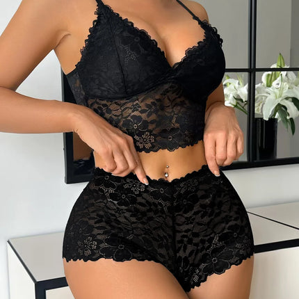 Winter Unlined Lace Women's Underwear Set Hollow-Out Wireless Sexy Bras Breathable Panties Lingerie