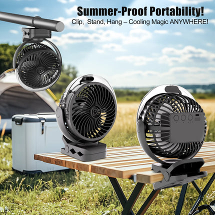 Ventilatore Portatile con Clip e Nebulizzatore da 4000mA 306 °   Ventilatore a spruzzo con impugnatura, supporto a polpo, mini umidificatore ricaricabile, 3 velocità, display digitale, ventilatore da tavolo regolabile