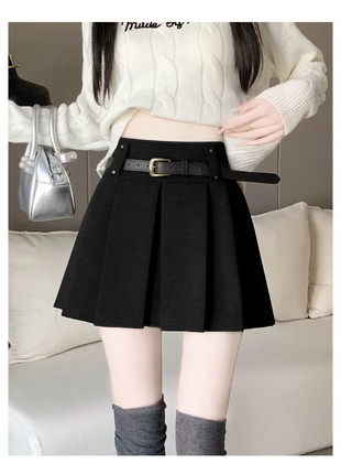 Autumn and Winter 2025 New High-waisted A-line Skirt College Style Sweet Versatile Woolen Pleated Skirt PlatiNum