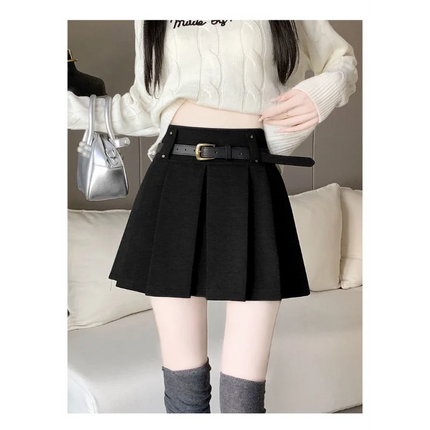 Autumn and Winter 2025 New High-waisted A-line Skirt College Style Sweet Versatile Woolen Pleated Skirt PlatiNum