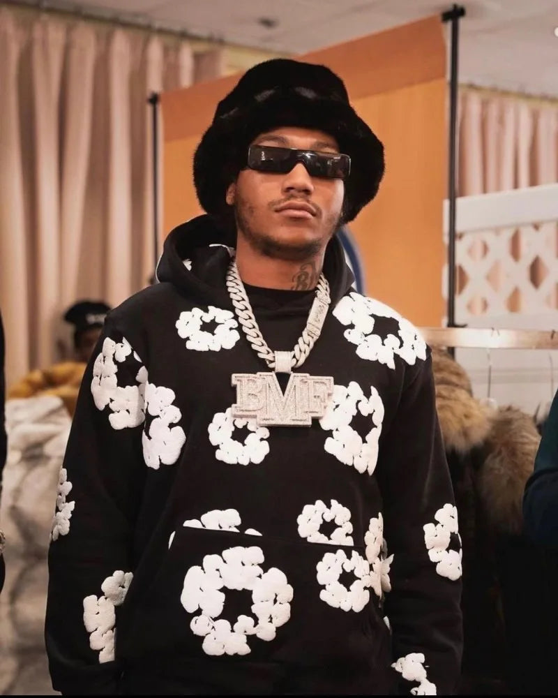 DENIM TEARS marca vendita calda nuova felpa con cappuccio stampata in schiuma di cotone alla moda, tuta sportiva da uomo alla moda europea e americana