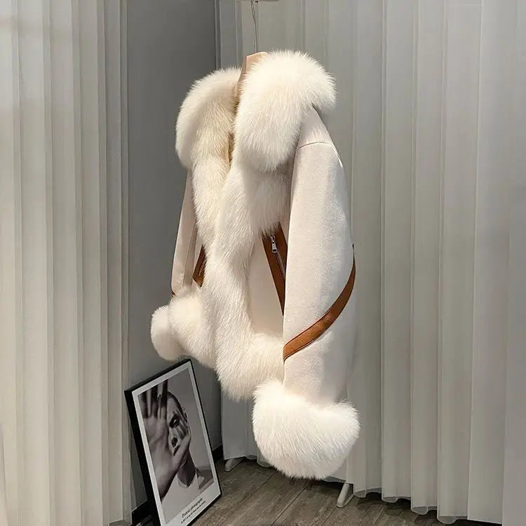 2025 new imitation fox fur coat women autumn winter fashion short Add cotton thick Warm suede overcoat Female slim Outwear T792