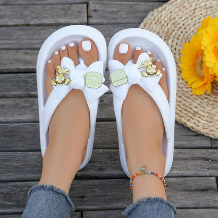 Infradito da donna multicolori estivi Sandali con fiocco in orsacchiotto metallico alla moda Sandali da spiaggia per le vacanze a casa Calzature versatili