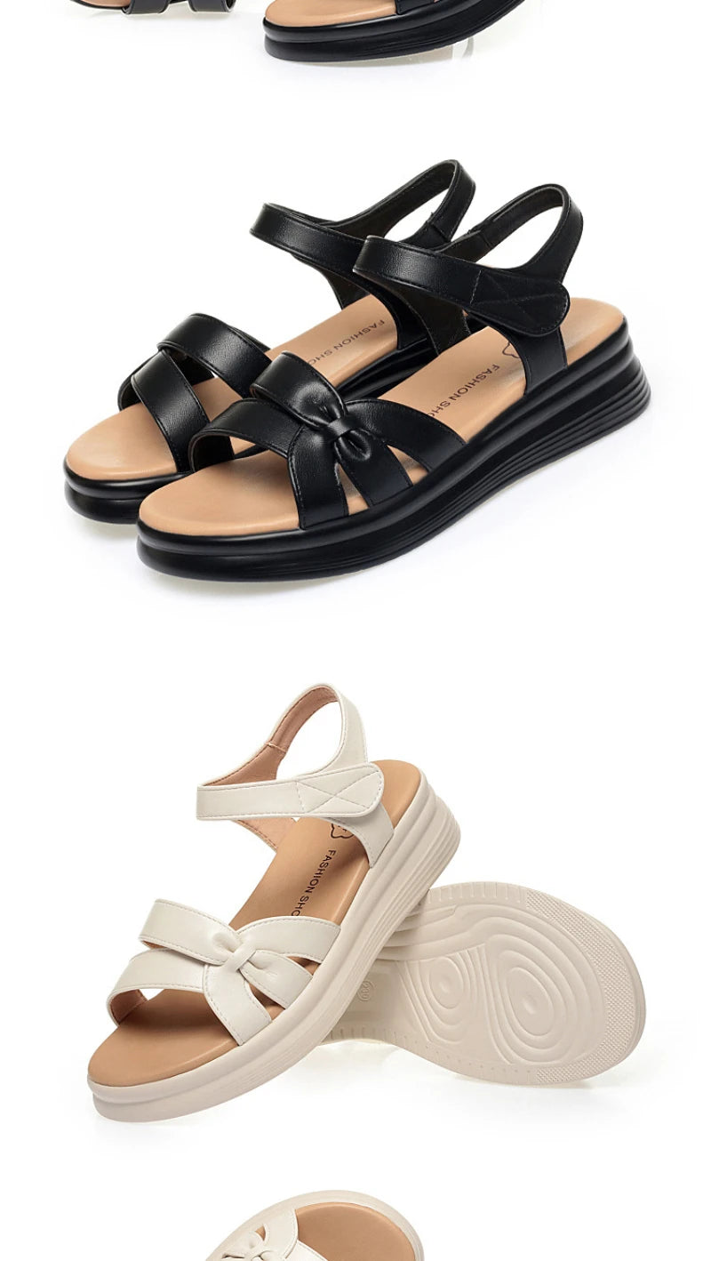 Mom's Shoes Sandals Going Out Flat Summer New Comfortable Lightweight Versatile Leather Sandals For Middle-Aged Elderly People
