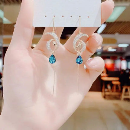 Korean Fashion Zircon Water Drop Earrings for Women Shiny Crystal Long Pendant Dangle Earring Girls Wedding Party Jewelry Gifts PlatiNum